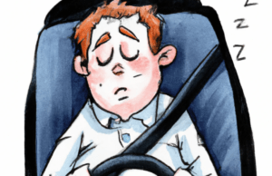 Slapende bestuurder voor de rijbewijskeuring met apneu